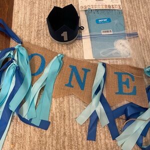 Blue and Tan 1st Birthday Banner Set